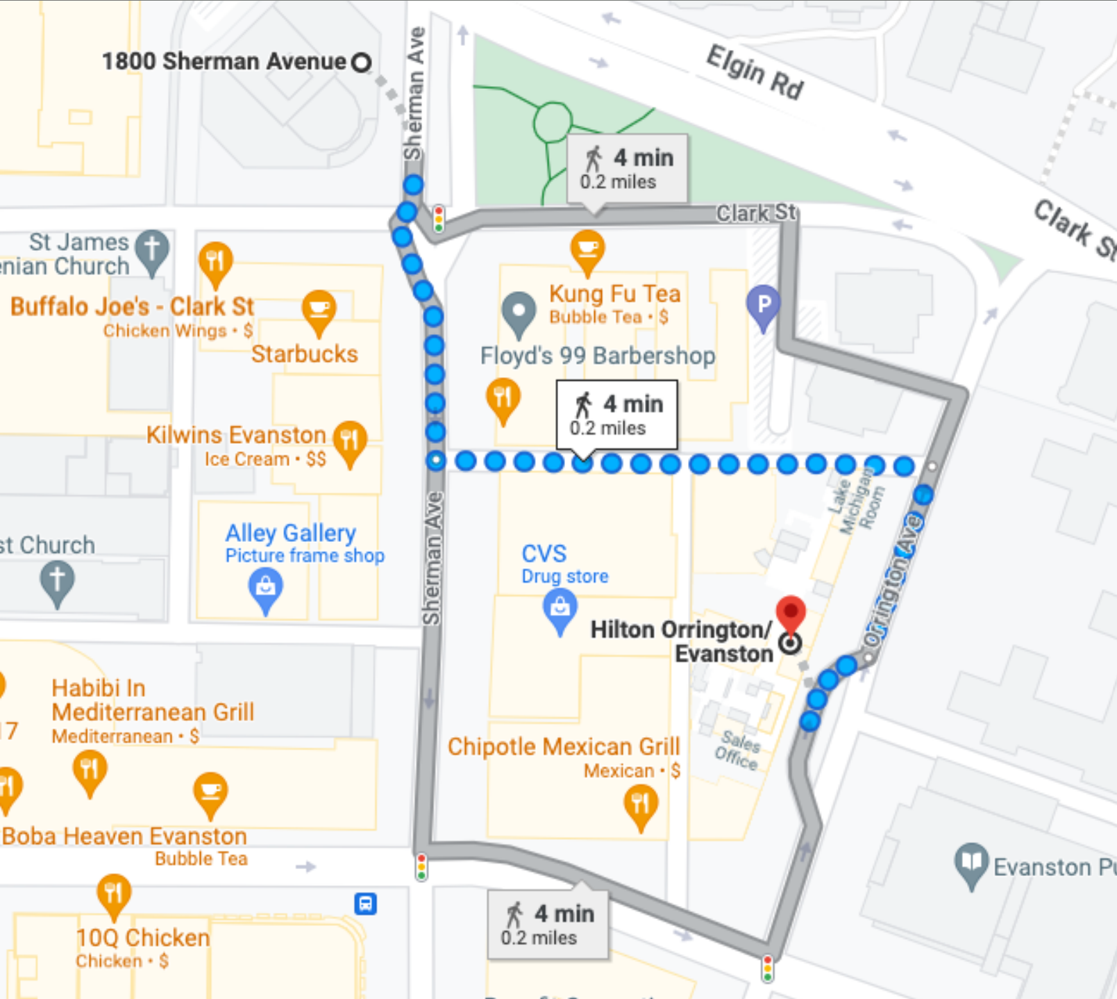 map of walk from hotel to CIERA